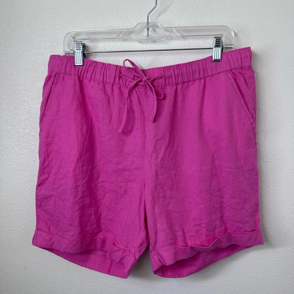 CARIBBEAN JOE bright pink cotton linen drawstring shorts 12